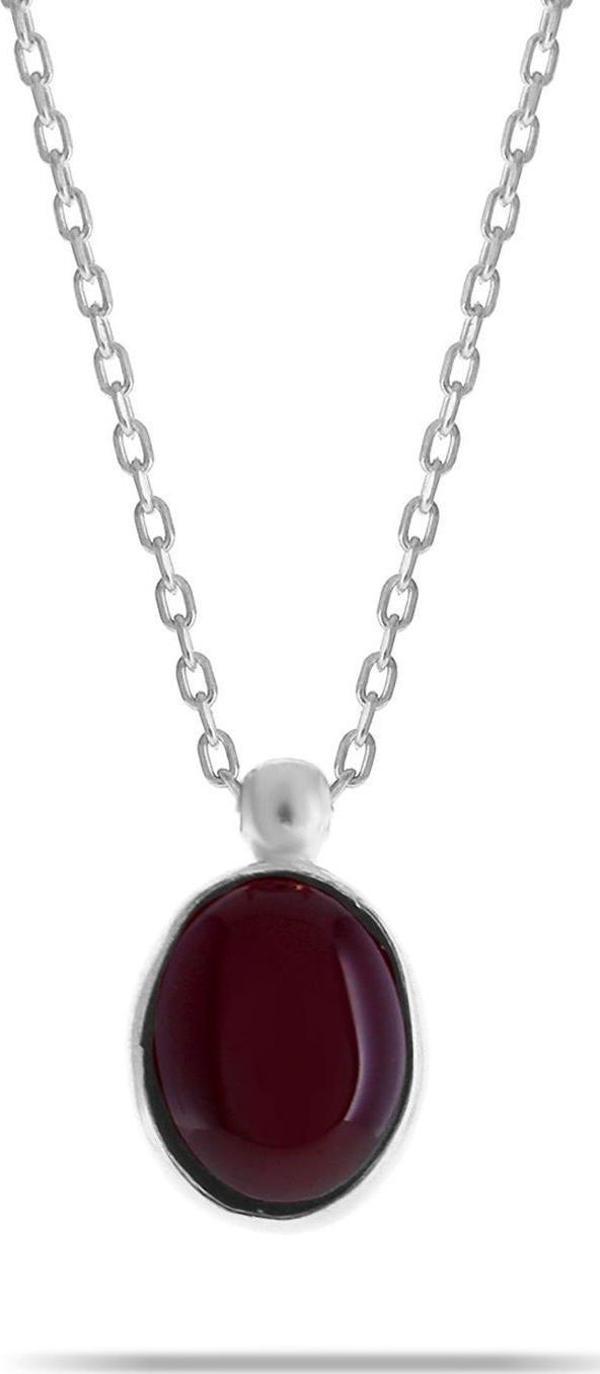 Akik Taşlı Rodyumlu Gümüş Kolye 7315 - Image 1