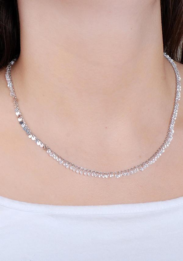 Pullu Zirkon Taşlı Rodyumlu Gümüş Kolye 7718 - Image 1