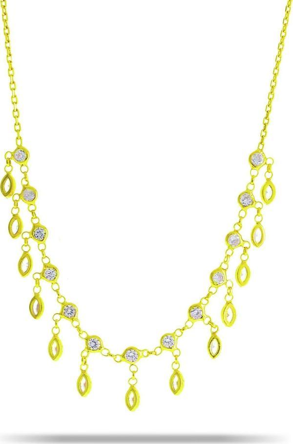 Zirkon Taşlı Akıtma Altın Yaldızlı Gümüş Kolye 7327 - Image 1