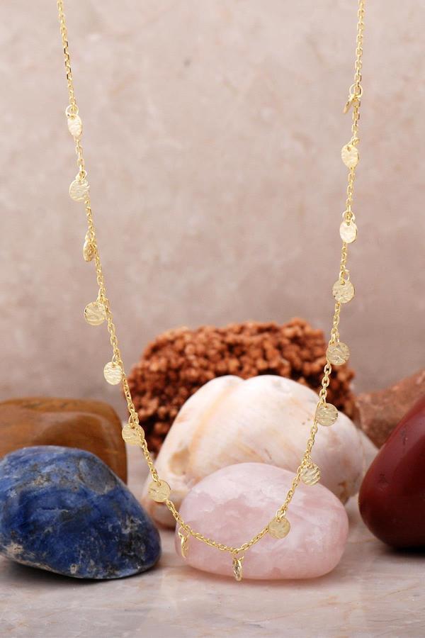 Pullu Altın Yaldızlı Gümüş Choker Kolye 7241 - Image 1