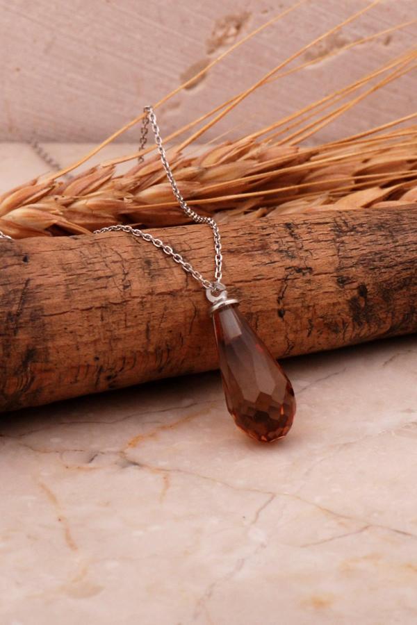 Renk Değiştiren Sultan Taşlı Damla Rodyumlu Gümüş Kolye 7960 - Image 1