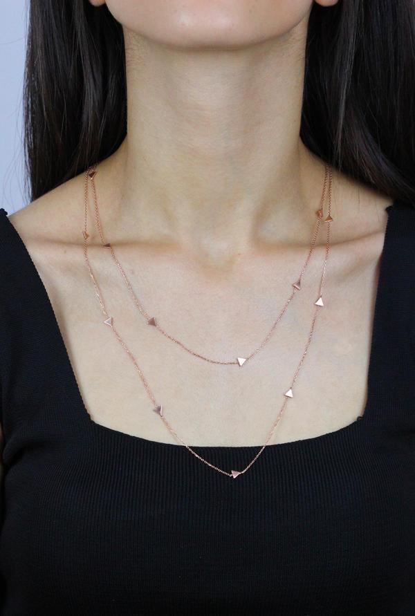 Üçgen 110 cm Rose Gümüş Kolye 7252 - Image 1