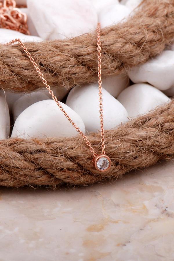 Tek Taş Rose Gümüş Kolye 7828 - Image 1