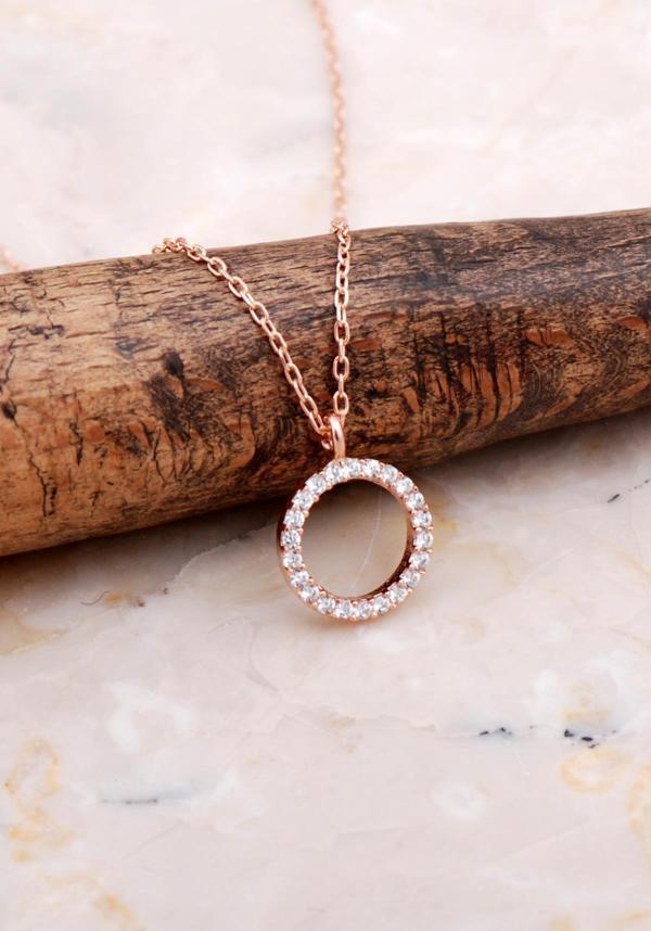 Halka Rose Gümüş Taşlı Kolye 7844 - Image 1