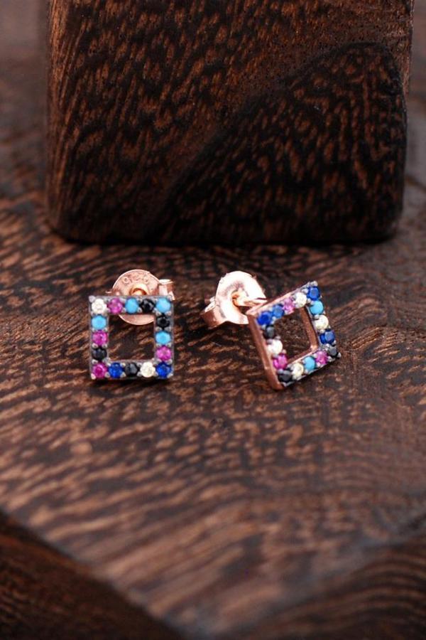 Kare Rose Gümüş Küpe 2392 - Image 1