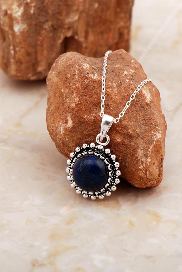 Lapis Lazuli Taşlı Telkari İşlemeli Gümüş Kolye 8031 - Image 1