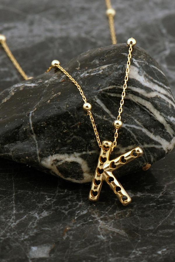 Kalpli Altın Kaplama K Harf Gümüş Balon Kolye 8047 - Image 1