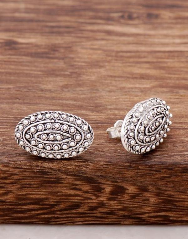 Telkari İşlemeli Çivi Topuzu Antik Tasarım Gümüş Küpe 2578 - Image 1