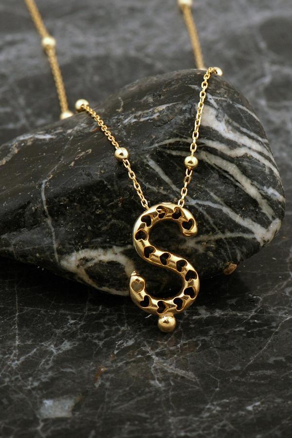 Kalpli Altın Kaplama Ş Harf Gümüş Balon Kolye 8056 - Image 1