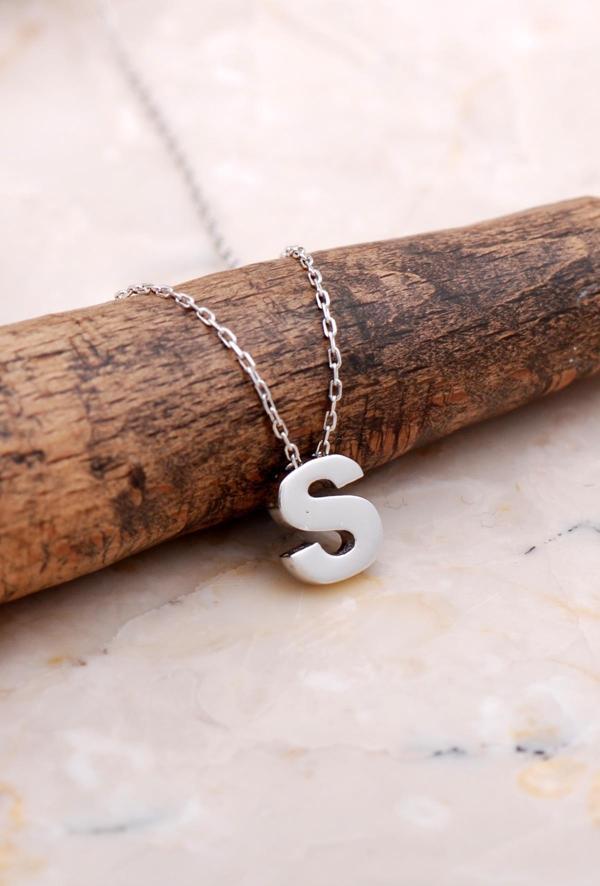 S Harfi Rodyumlu Gümüş Kolye 7898 - Image 1