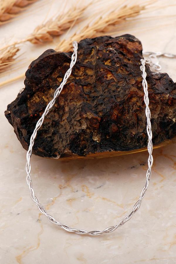 İtalyan Örgü Zincir Rodyumlu Gümüş Kolye 8073 - Image 1