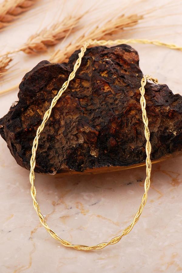 İtalyan Örgü Zincir Altın Kaplama Gümüş Kolye 8074 - Image 1