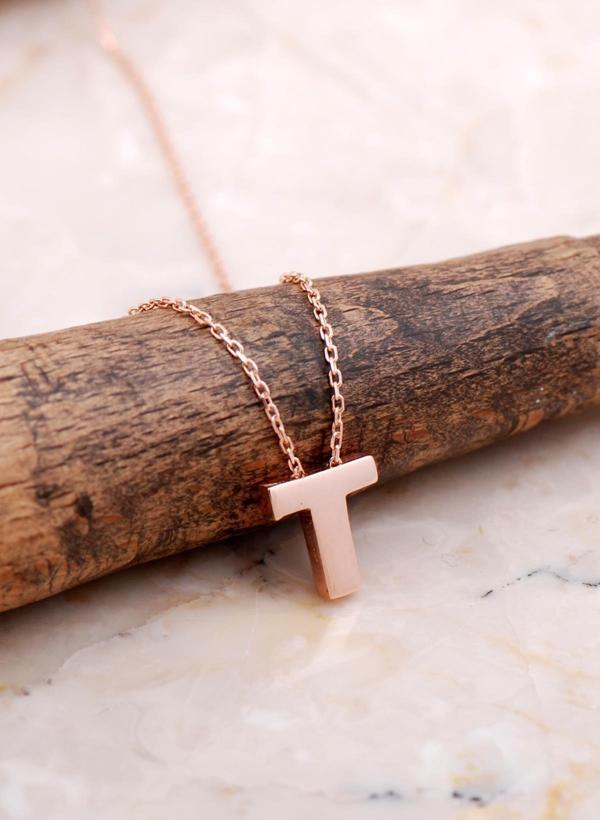 T Harfi Rose Gümüş Kolye 7902 - Image 1