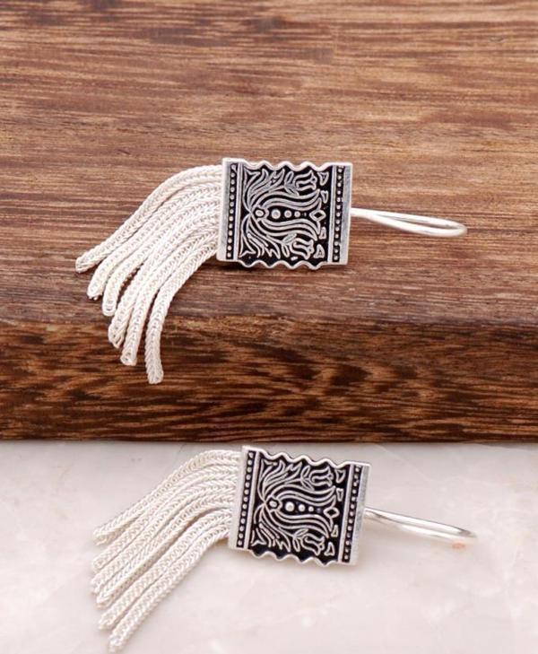 Midyat Hasırı Elişi Gümüş Tasarım Küpe 2618 - Image 1