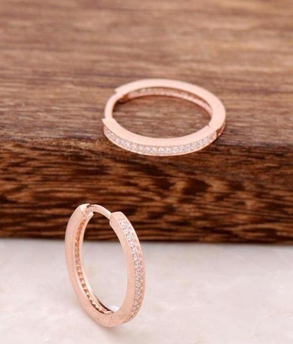 Rose Gümüş Tamtur Taşlı  Halka Küpe 3712 - Image 1