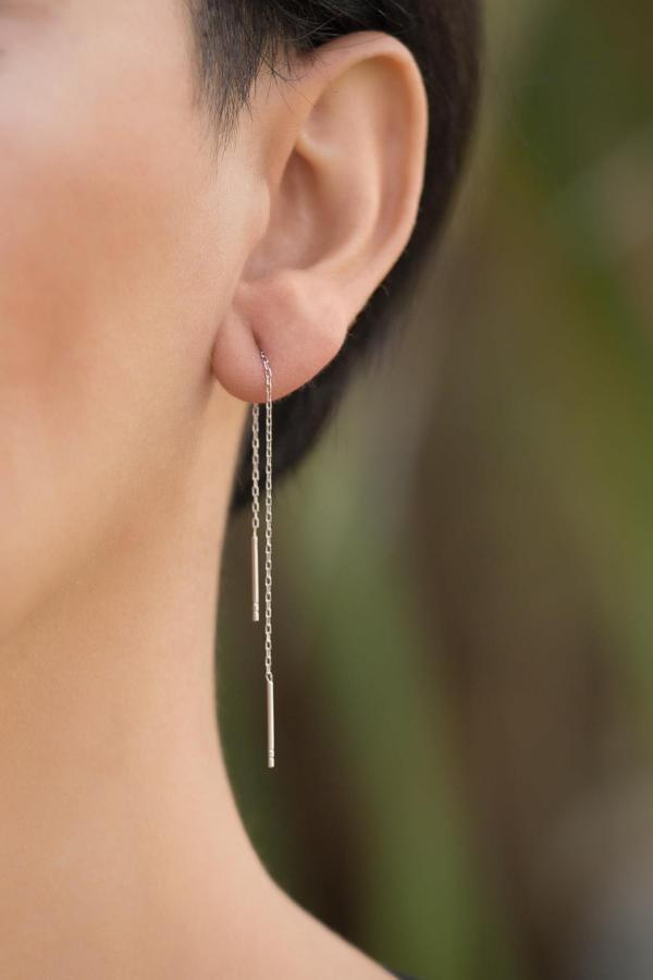 Çubuklu Zincir Gümüş Küpe 4881 - Image 1