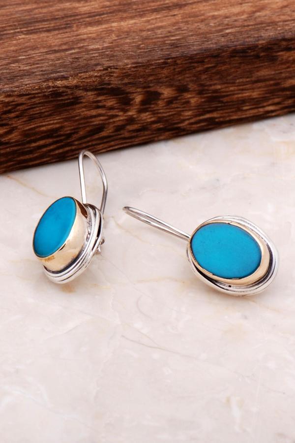 Turkuaz El Yapımı Tasarım Gümüş Küpe 4886 - Image 1