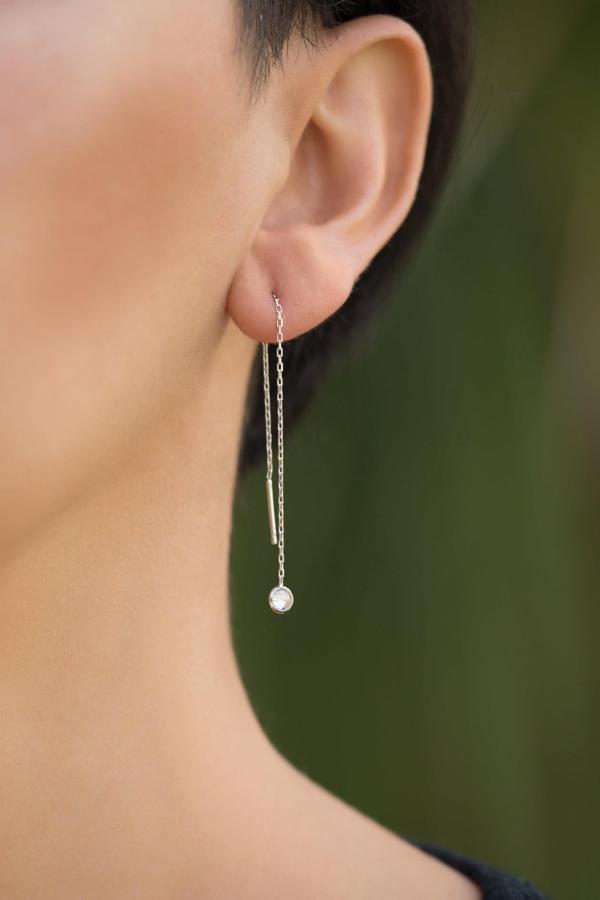 Zirkon Taşlı Rodyumlu Gümüş Zincir Küpe 4183 - Image 1