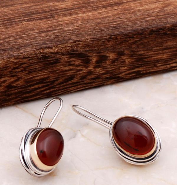 Akik El Yapımı Tasarım Gümüş Küpe 4889 - Image 1