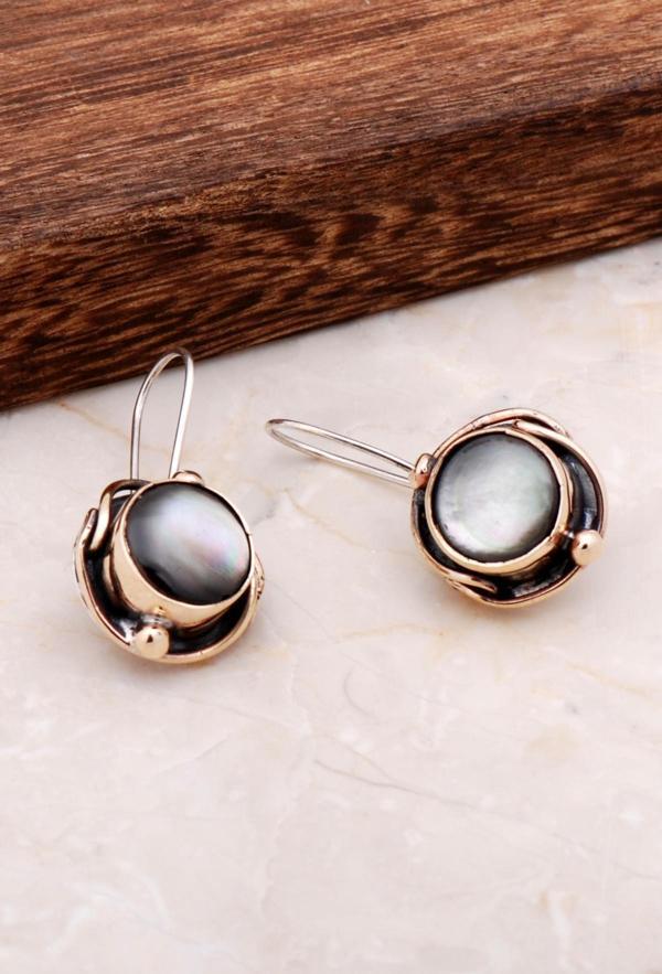 Sedef El Yapımı Tasarım Gümüş Küpe 4891 - Image 1