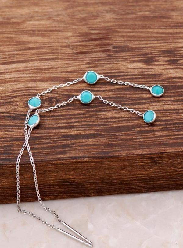 Turkuaz Taşlı Rodyumlu Gümüş Küpe 4187 - Image 1