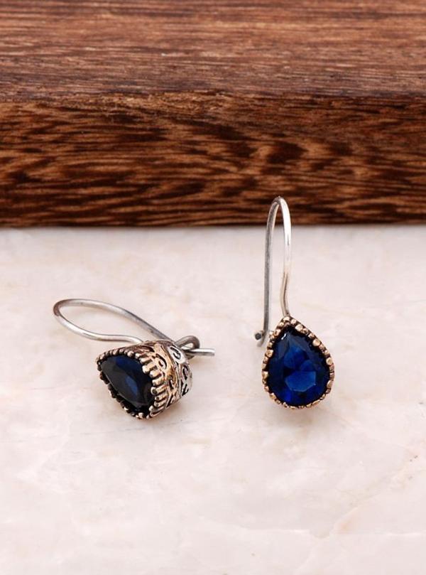 Safir Taşlı Elişi Damla Gümüş Küpe 4240 - Image 1