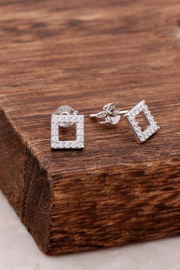 Kare Tasarımlı Taşlı Gümüş Küpe 3819 - Image 1