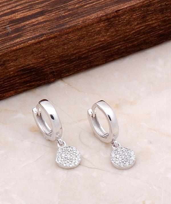 Pullu Taşlı Sallantılı Gümüş Halka Küpe 4932 - Image 1