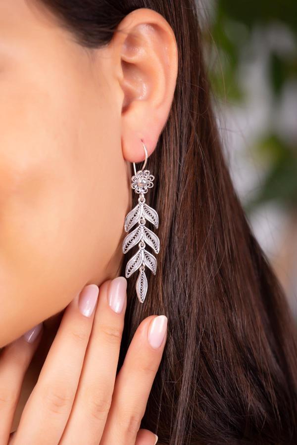 Başak Tasarımlı Telkari İşlemeli Gümüş Küpe 4941 - Image 1