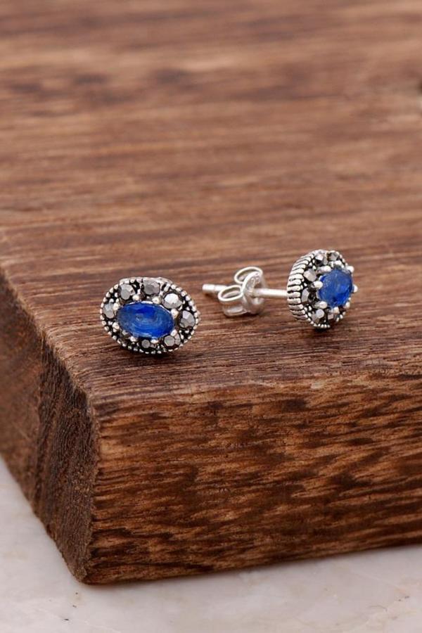 Safir Taşlı Gümüş Küpe 3854 - Image 1