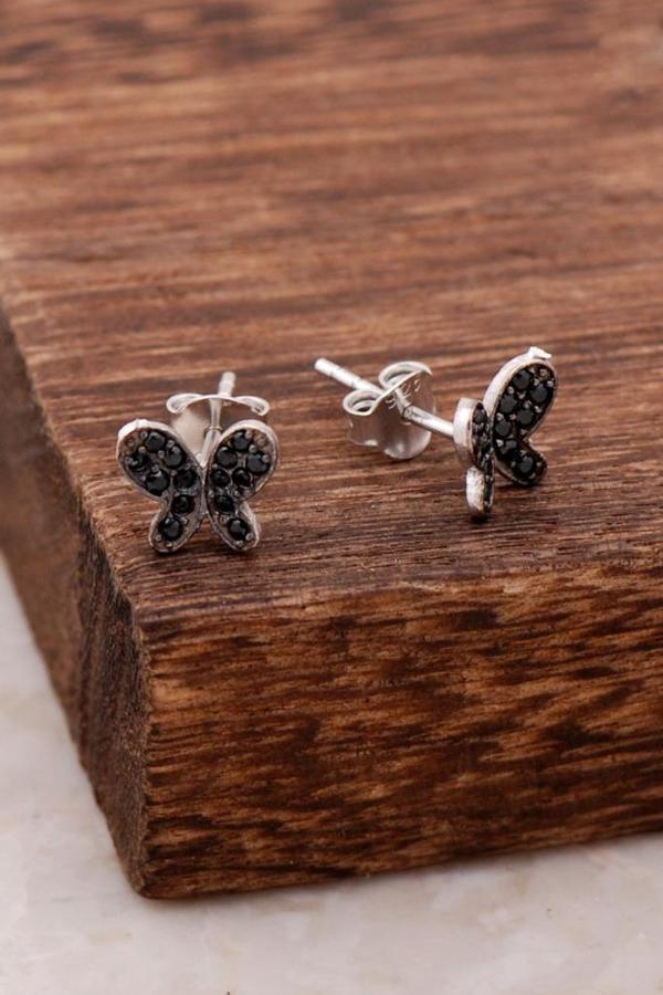 Kelebek Tasarımlı Safir Taşlı Gümüş Küpe 3997 - Image 1