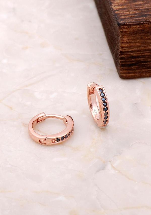 Rose Gümüş Mini Boy 12 mm Safir Taşlı Halka Küpe 4965 - Image 1