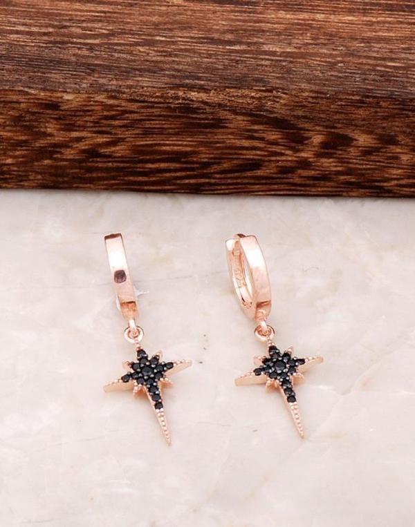 Kutup Yıldızı Tasarımlı Rose Gümüş Halka Küpe 4441 - Image 1