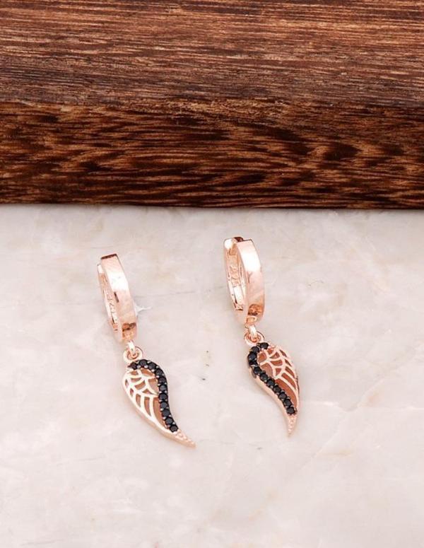 Melek Kanadı Rose Gümüş Halka Küpe 4445 - Image 1