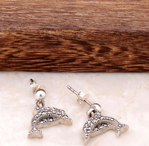 Markazit Taşlı Gümüş Yunus Küpe 1808 - Image 1