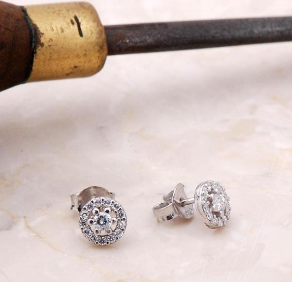 Tek Taş Montürlü Gümüş Küpe 5014 - Image 1