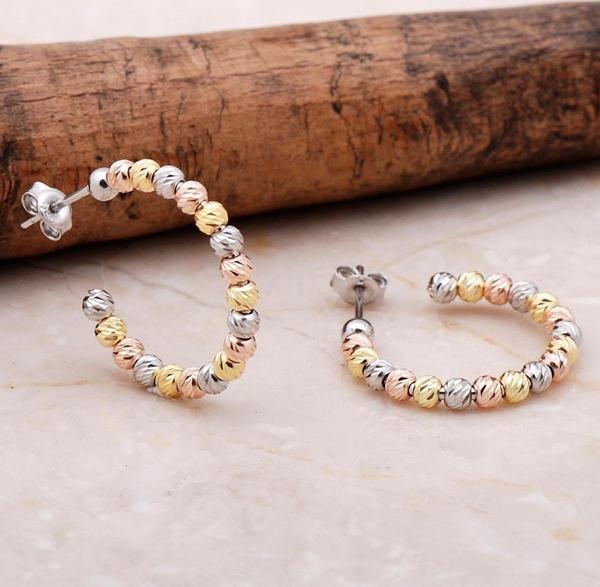 Dorica Rose Altın Yaldızlı Gümüş 21 Mm Halka Küpe 5027 - Image 1