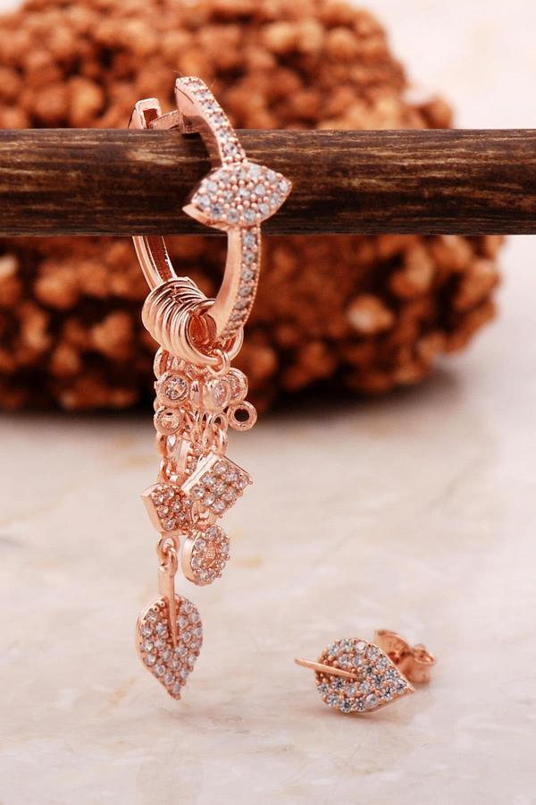 Yaprak Rose Gümüş Kombin Şans Küpe 5459 - Image 1