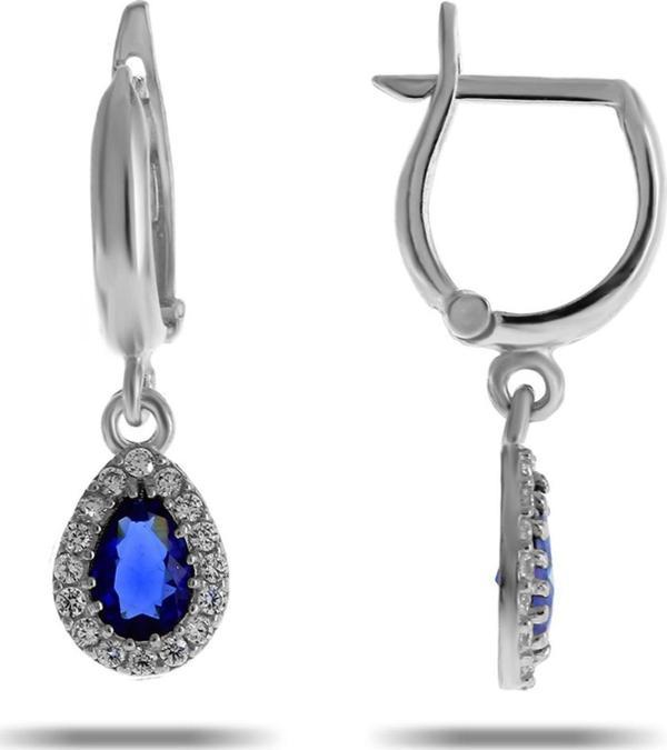 Safir Taşlı Damla Mini Rodyumlu Gümüş Küpe 5518 - Image 1