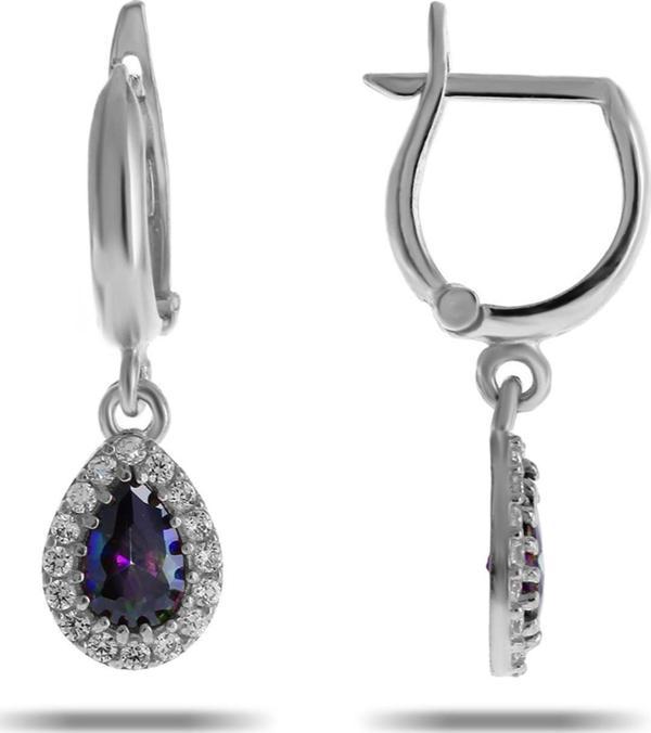 Mistik Topaz Taşlı Damla Mini Rodyumlu Gümüş Küpe 5519 - Image 1