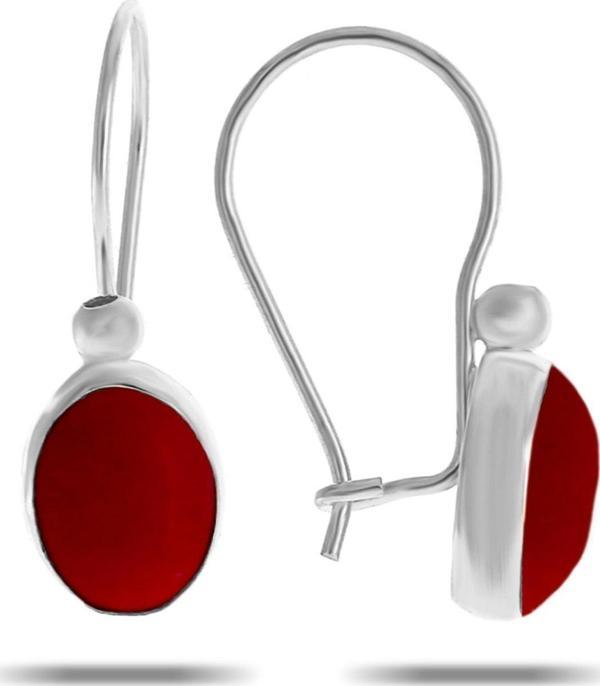 Mercan Taşlı Rodyumlu Gümüş Küpe 5534 - Image 1