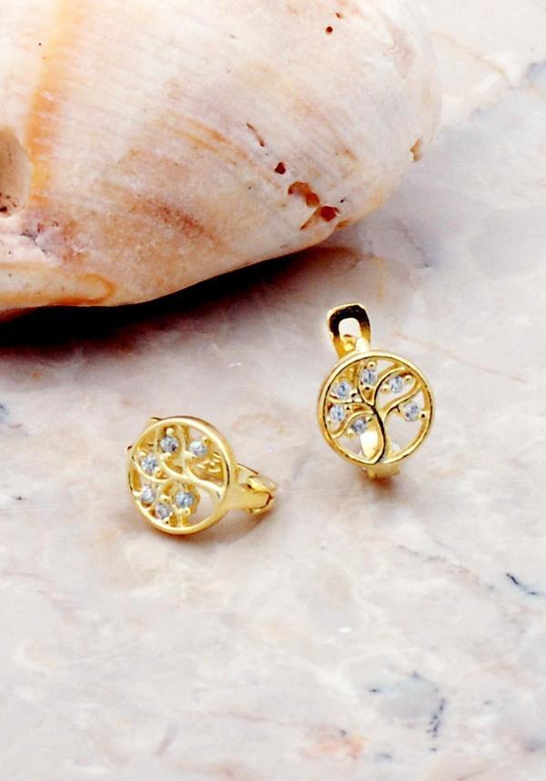 Hayat Ağacı Altın Yaldızlı Gümüş Küpe 2562 - Image 1