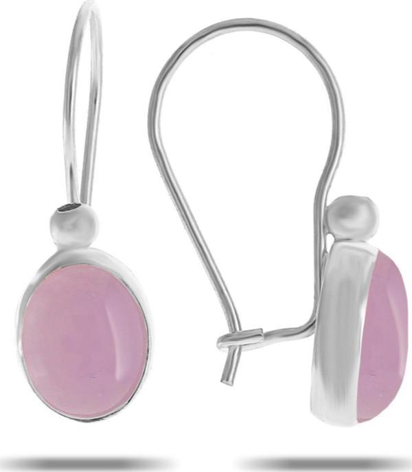 Pembe Kuvars Taşlı Rodyumlu Gümüş Küpe 5535 - Image 1