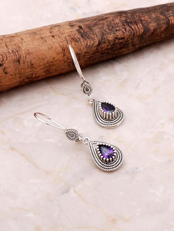 Telkari İşlemeli Elişi Gümüş Ametist Küpe 5070 - Image 1