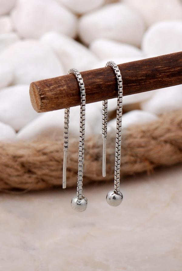 4 mm Top Gümüş Zincir Küpe 5288 - Image 1