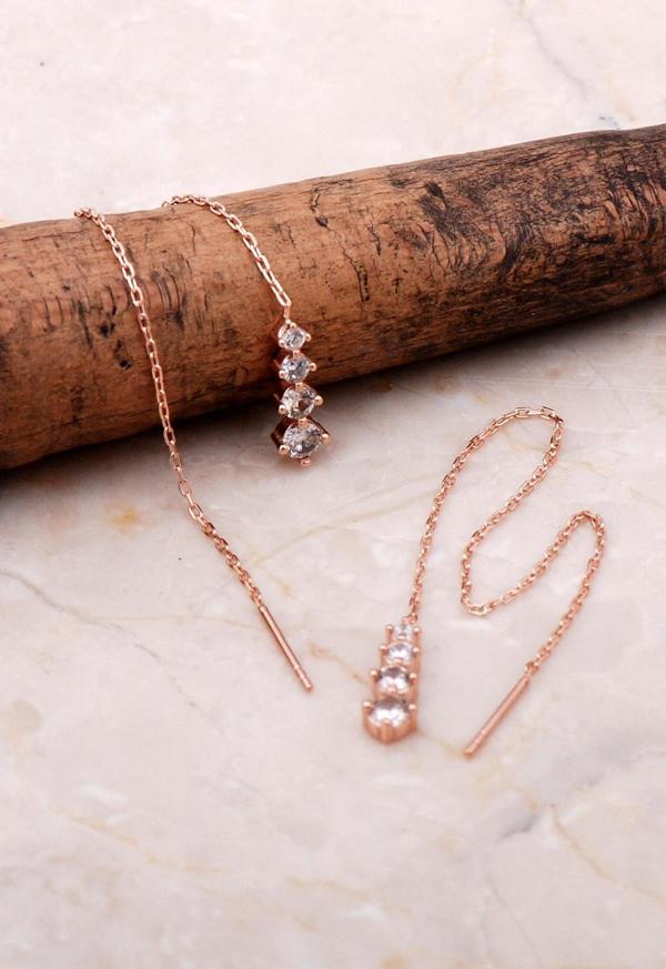 Rose Gümüş Sıra Taşlı Zincir Küpe 5083 - Image 1