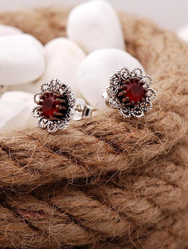 Yakut Taşlı Telkari Elişi Gümüş Küpe 5578 - Image 1