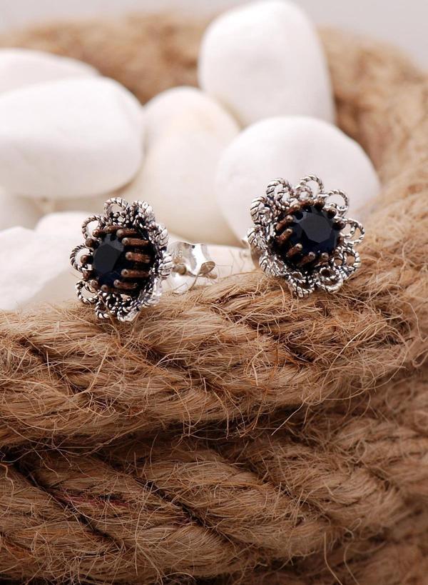 Safir Taşlı Telkari Elişi Gümüş Küpe 5582 - Image 1