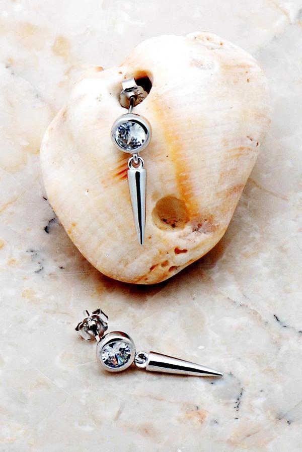 Tek Taş Çivi Rodyumlu Gümüş Küpe 5305 - Image 1