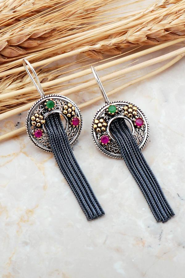 Telkari Elişi Püsküllü Gümüş Küpe 5584 - Image 1